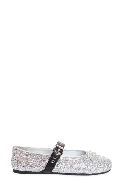 Bow Glitter Mary Jane Ballerina Flat