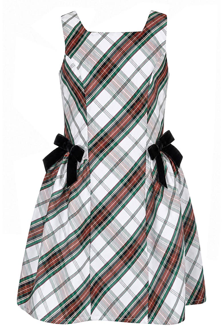 Kids' Plaid Dress & Velvet Cardigan Set, Alternate, color, IVY/ BLACK RED