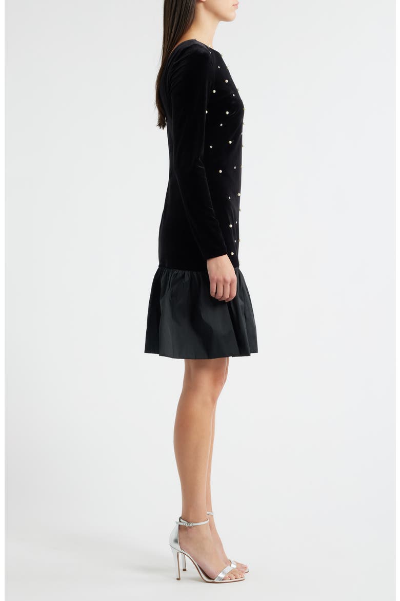 Embellished Long Sleeve Ruffle Hem Cocktail Dress, Alternate, color, BLACK