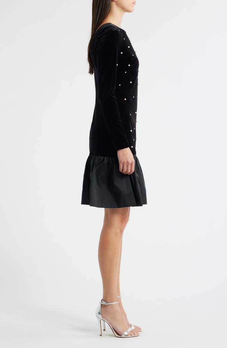 Eliza J Embellished Long Sleeve Ruffle Hem Cocktail Dress, Alternate, color, Black
