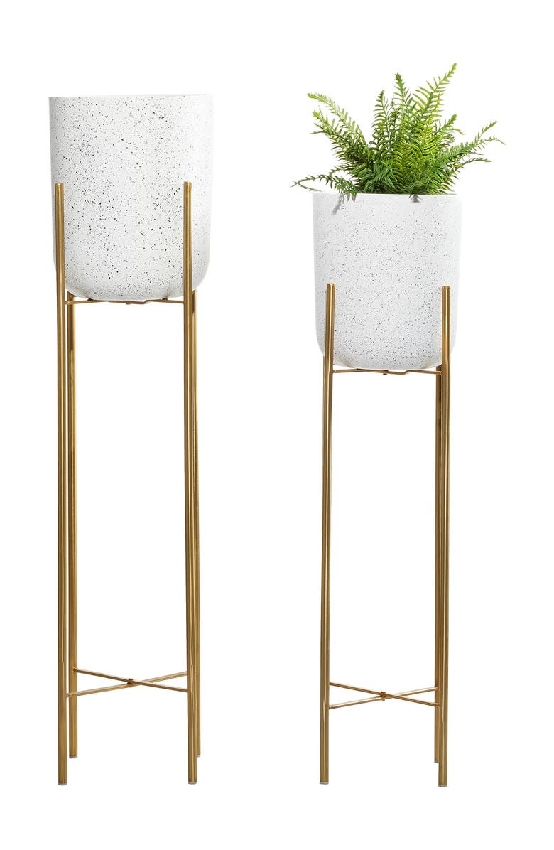 VIVIAN LUNE HOME White Metal Indoor & Outdoor Speckled Planter with Removable Stand - Set of 2, Alternate, color, Multi