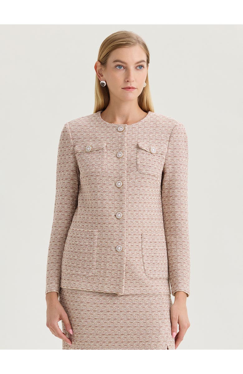 Misook Heritage Tonal Tweed Knit Jacket, Main, color, Biscotti/White/Charmeuse