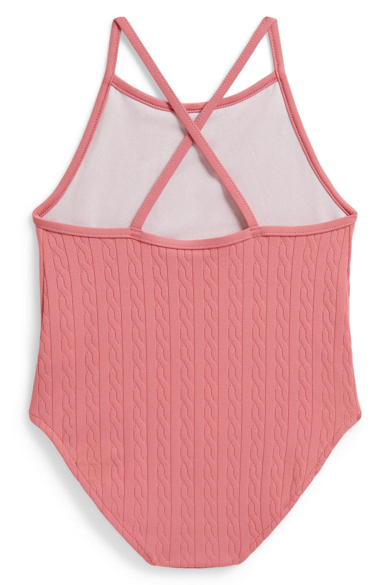 Kids' Cable One-Piece Swimsuit, Alternate, color, DESERT ROSE