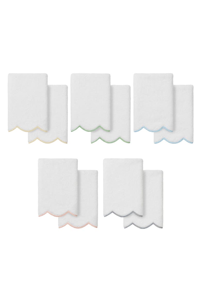 Adornia Scallop Set of 2 Fingertip Towels, Alternate, color, WHITE/ GREEN