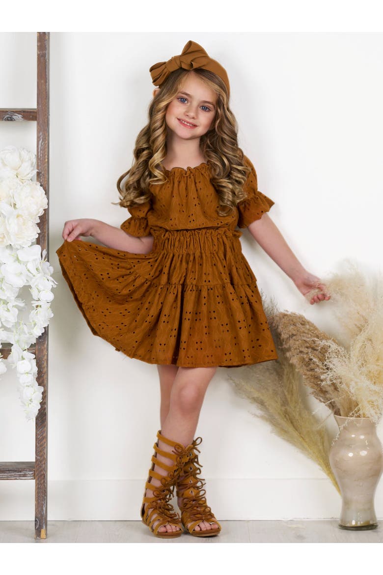 Girls Rosette Charm Eyelet Top & Skirt Set, Alternate, color, Brown