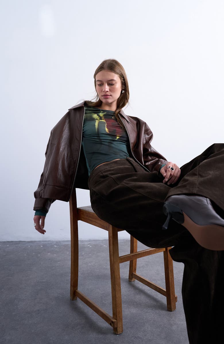 Topshop Abstract Floral Print Boat Neck Top, Alternate, color, Dark Green