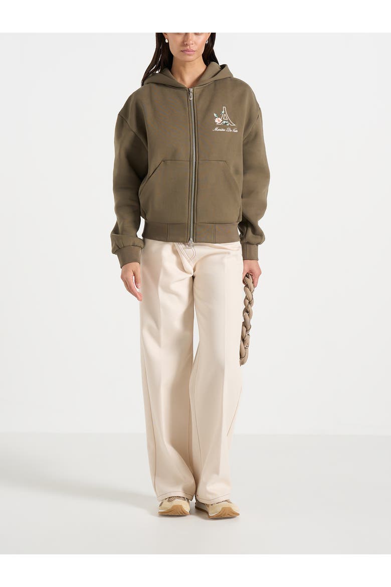 Unisex Floral Eiffel Zip Hoodie, Main, color, Olive