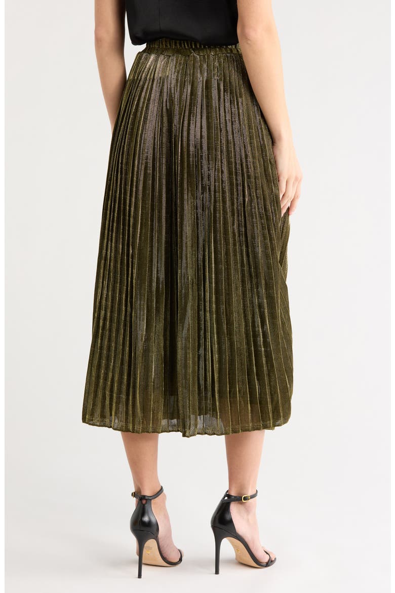Pleated Lamé Midi Skirt, Alternate, color, GOLD