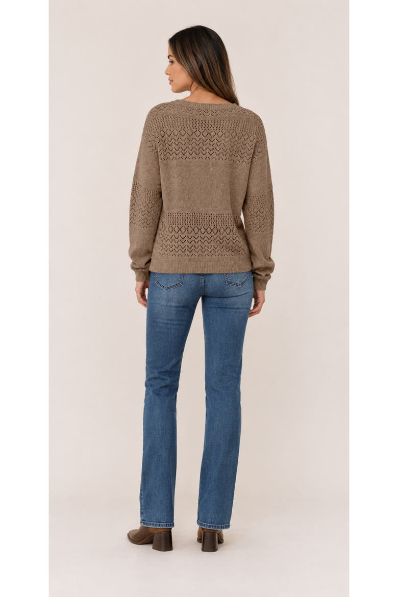 Pointelle Knit V-Neck Sweater, Alternate, color, Coffee Brown