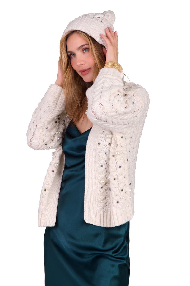 Faux Pearl Knit Cardigan, Alternate, color, IVORY
