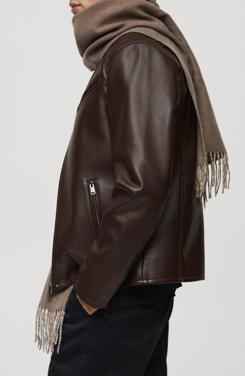 Mango Faux Leather Biker Jacket In Brown