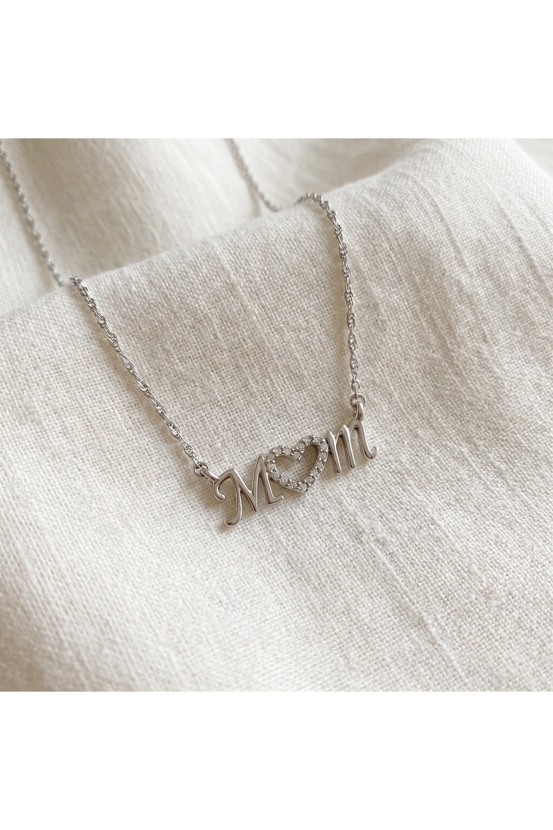 Diamond Heart Mom Pendant 10k Gold Women's Necklace Lab Grown, Alternate, color, 10k White Gold