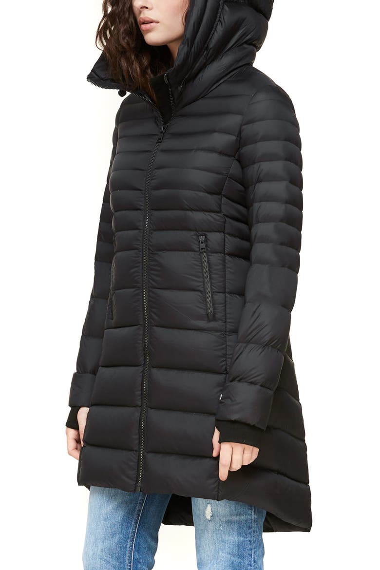 Lightweight Hooded Down Coat, Alternate, color, BLACK