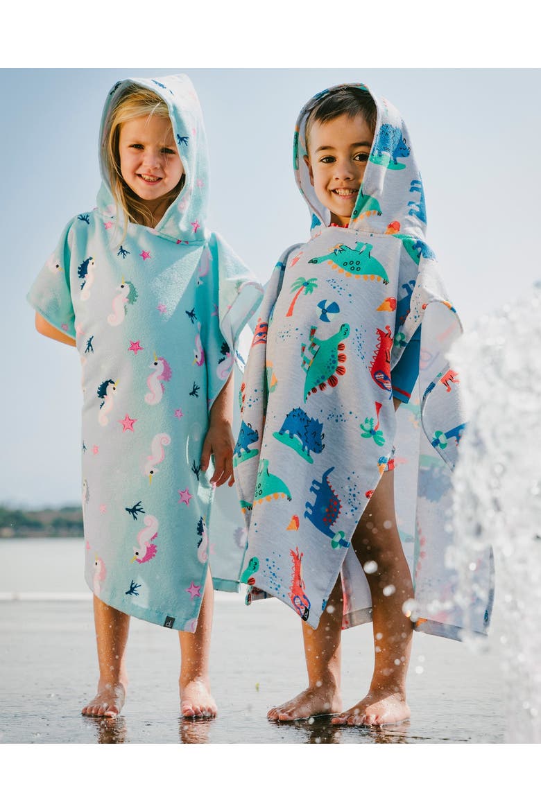 Hooded Dinosaur Beach Towel, Alternate, color, Grey Printed Baby Dinosaurs