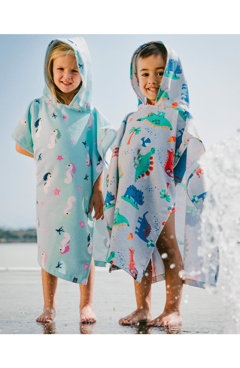Deux par Deux Hooded Dinosaur Beach Towel, Alternate, color, Grey Printed Baby Dinosaurs