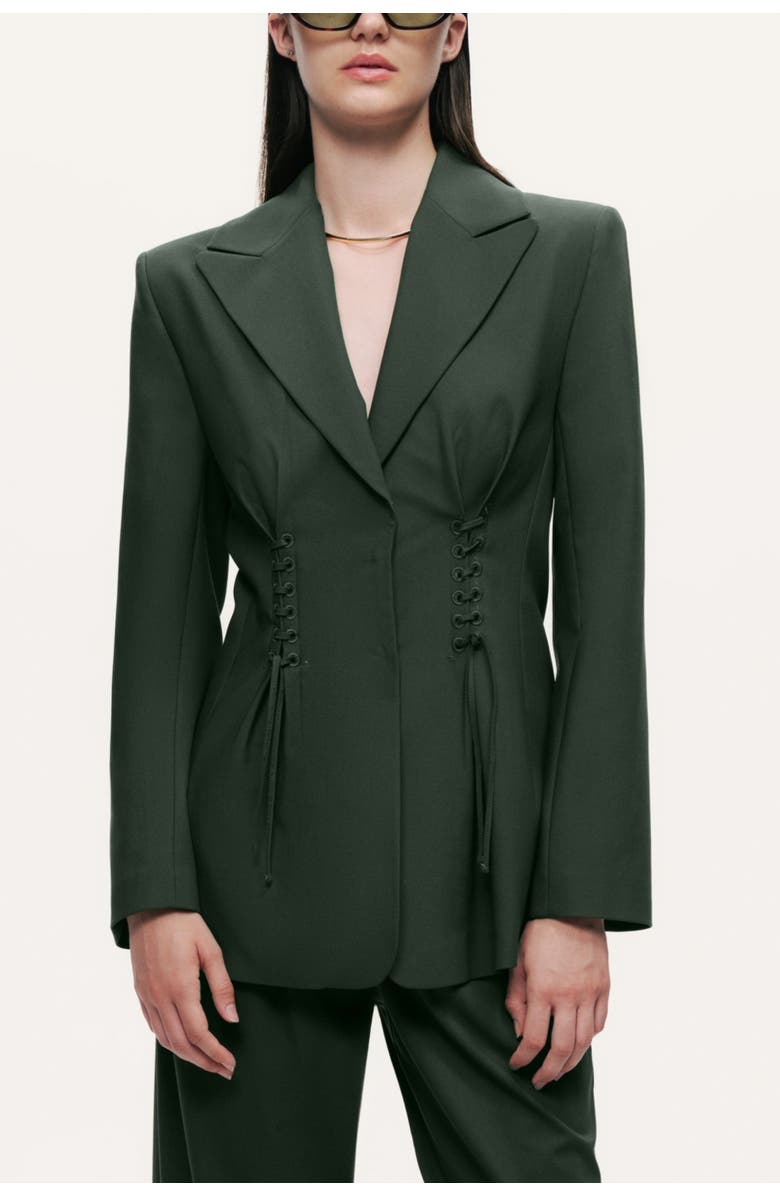 Nocturne Lace-Up Waist Tailored Blazer, Main, color, Dark Green