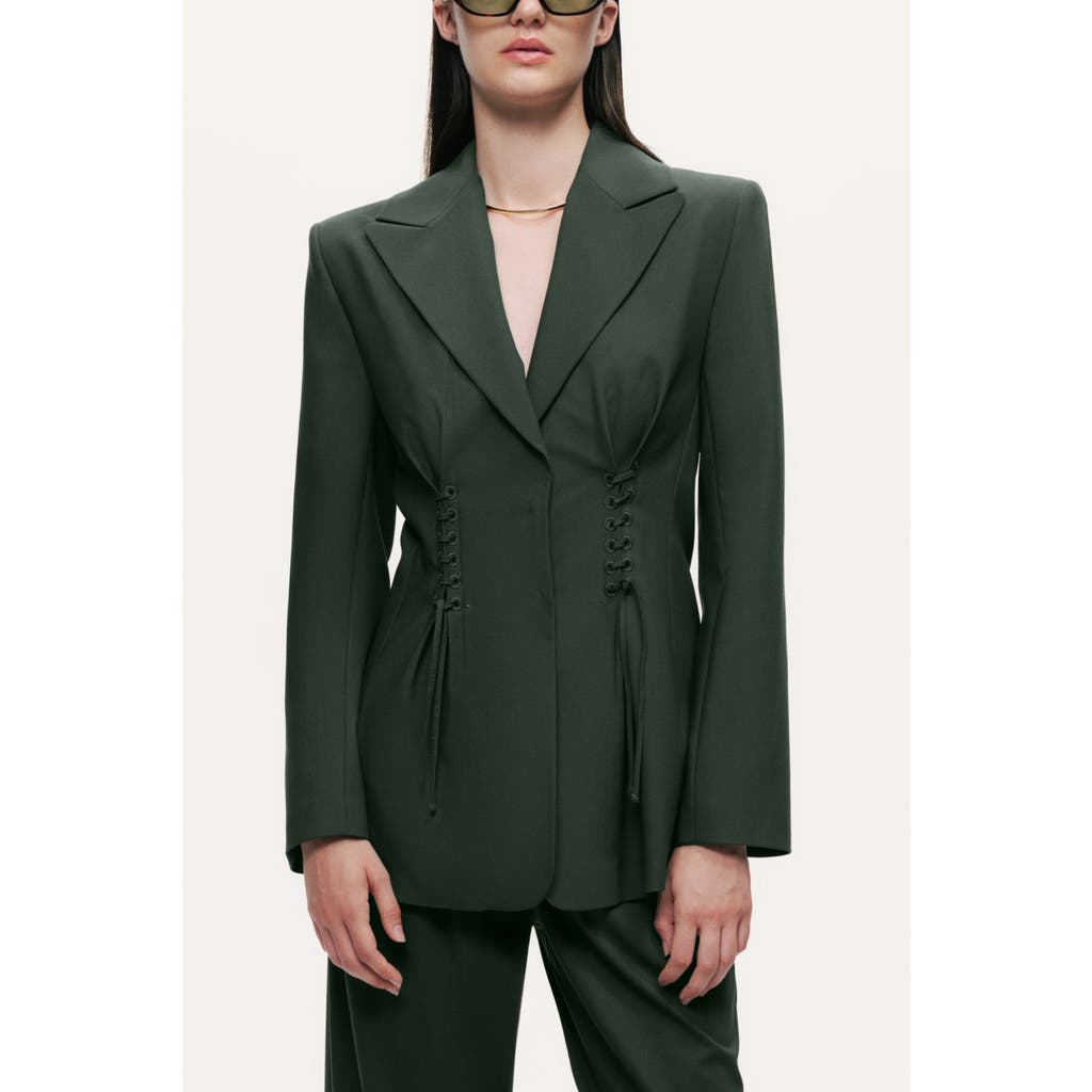 Nocturne Lace-up Waist Tailored Blazer In Green