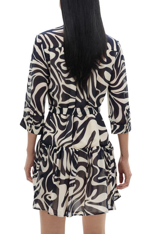 Shop Mango Print Tie Waist Long Sleeve Dress In Dark Navy