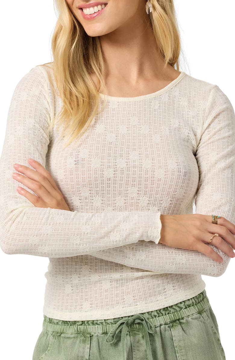 O'Neill Marliz Pointelle Long Sleeve Cotton Top, Alternate, color, Winter White