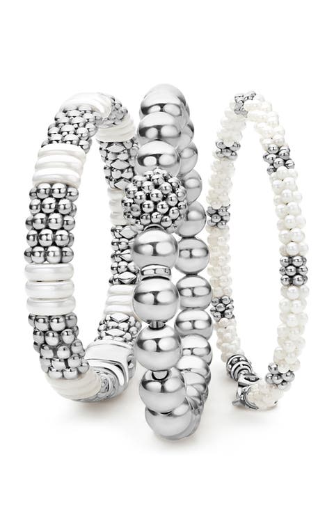 Set of 3 Sterling Silver Caviar Bead Bracelets