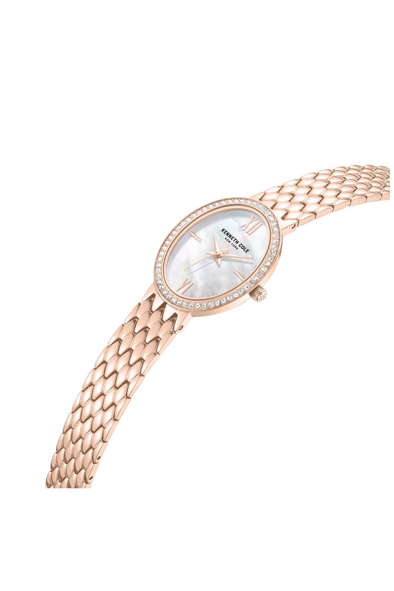 Oval Mother-of-Pearl & Crystal Bracelet Watch, 25mm x 38mm, Alternate, color, WHITE/ ROSE GOLD