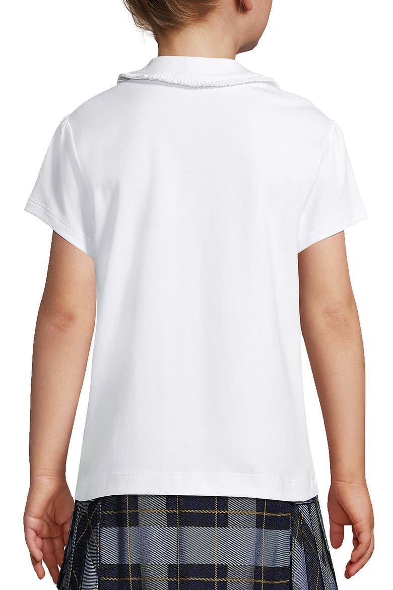 Girls Short Sleeve Ruffled Peter Pan Collar Knit Shirt, Alternate, color, White