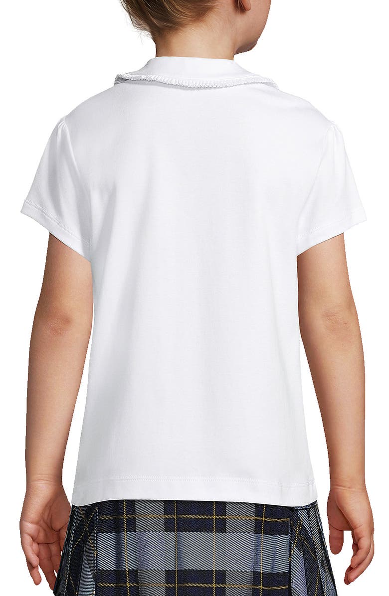 Lands' End Girls Short Sleeve Ruffled Peter Pan Collar Knit Shirt, Alternate, color, White