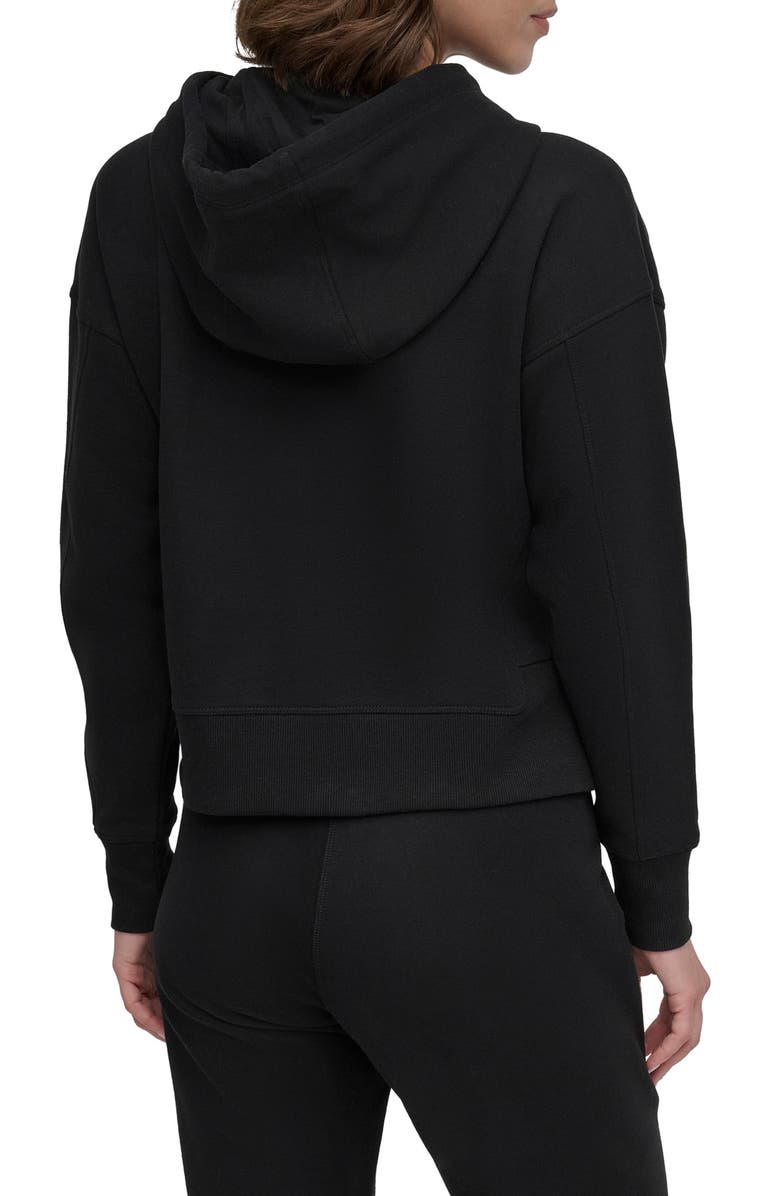 DKNY Embroidered Logo Fleece Crop Hoodie, Alternate, color,