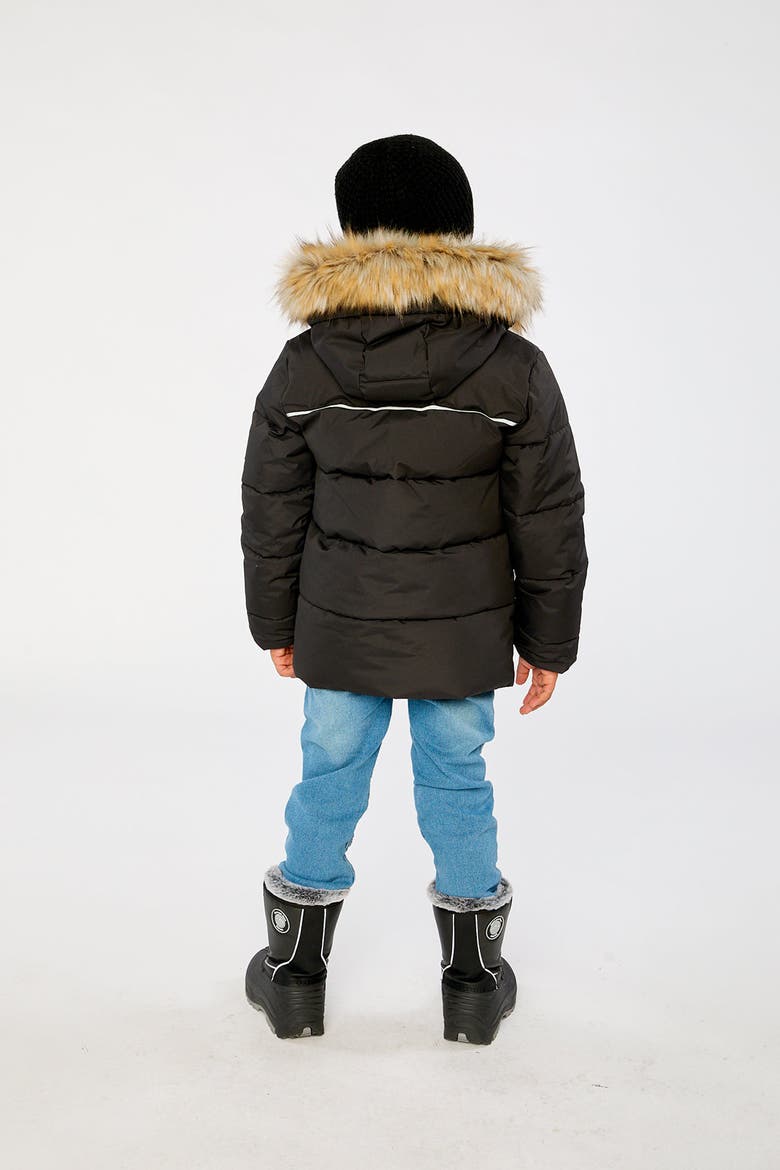Faux Fur Hood Cargo Pocket Winter Jacket (toddler, Little Kid & Big Kid), Alternate, color, Black