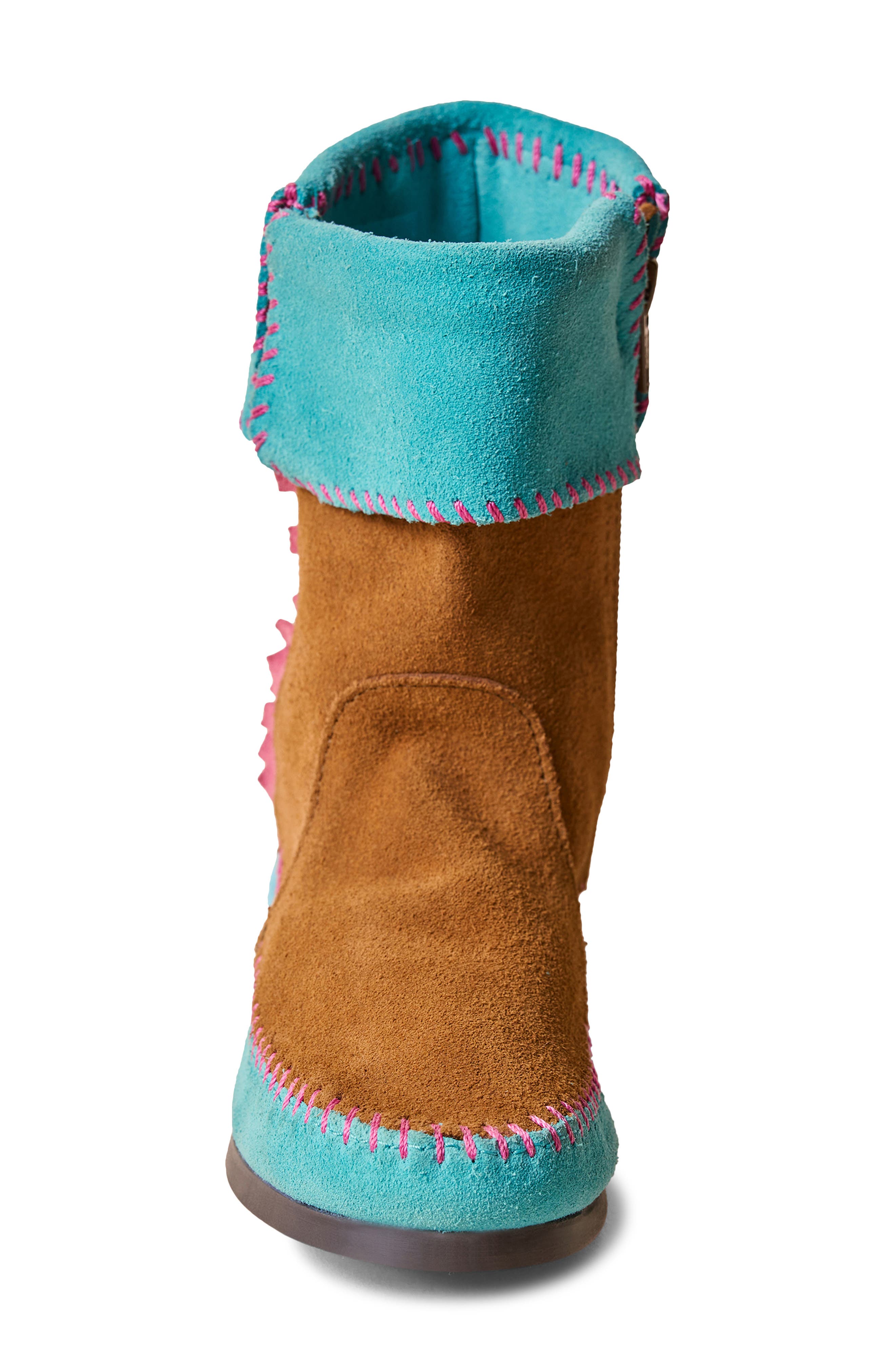 Minnetonka Kids' x Stranger Things Boot, Alternate, color, Pink Turquoise Brown Multi