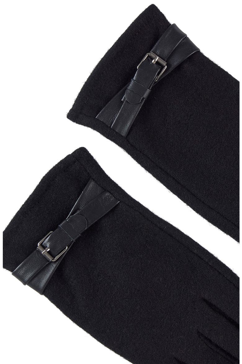Tech Knit Gloves with Leather Strap, Alternate, color, BLACK