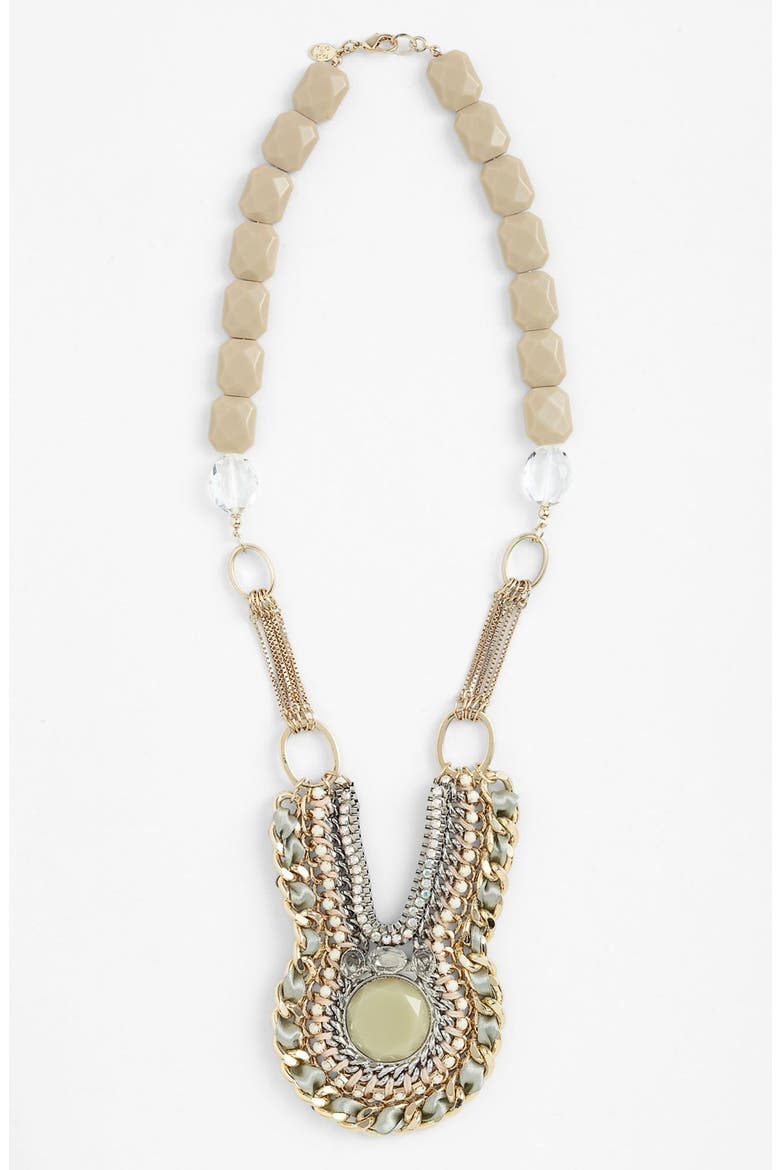 Mixed Media Statement Bib Necklace, Main, color, NATURAL MULTI/ GOLD