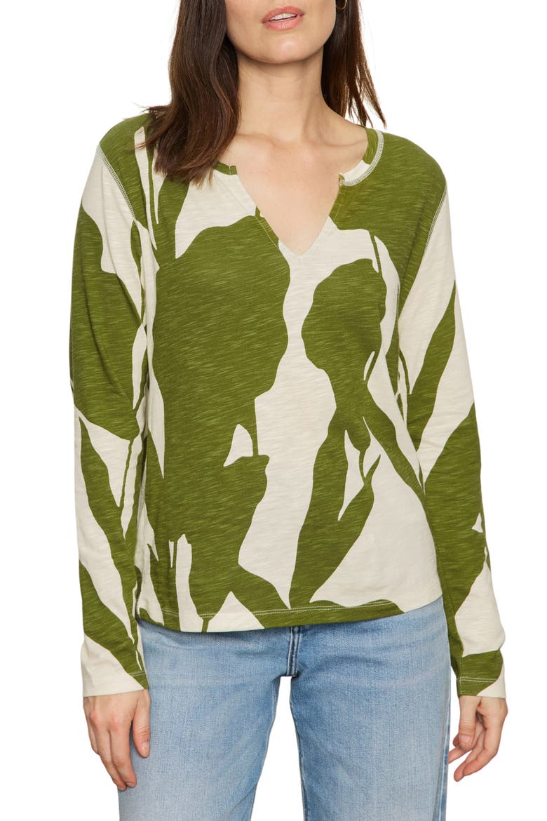 Print Split Neck Knit Top, Main, color, MARTINI ABSTRACT GREEN