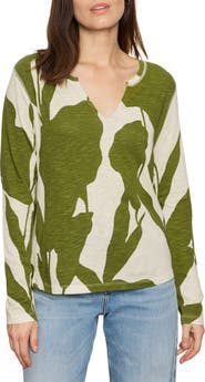 Sanctuary Print Split Neck Knit Top