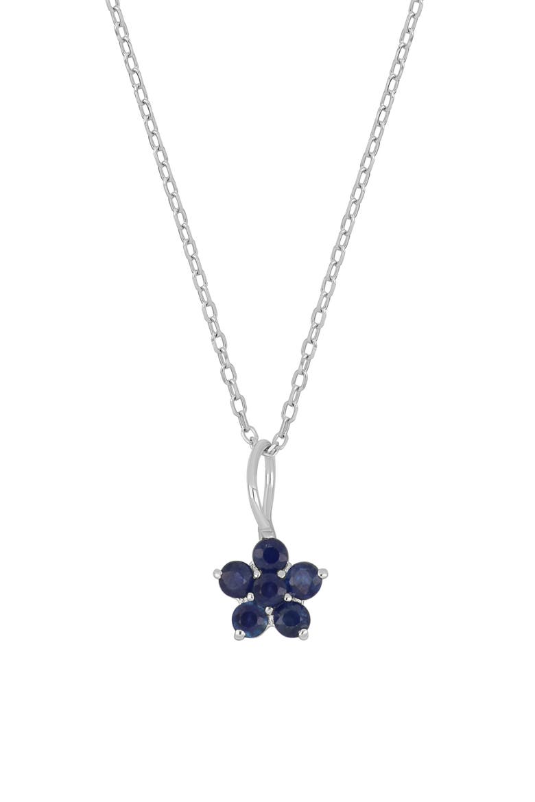 El Mar 18K Gold Gemstone Flower Pendant Necklace, Main, color, 18K WHITE GOLD SAPPHIRE
