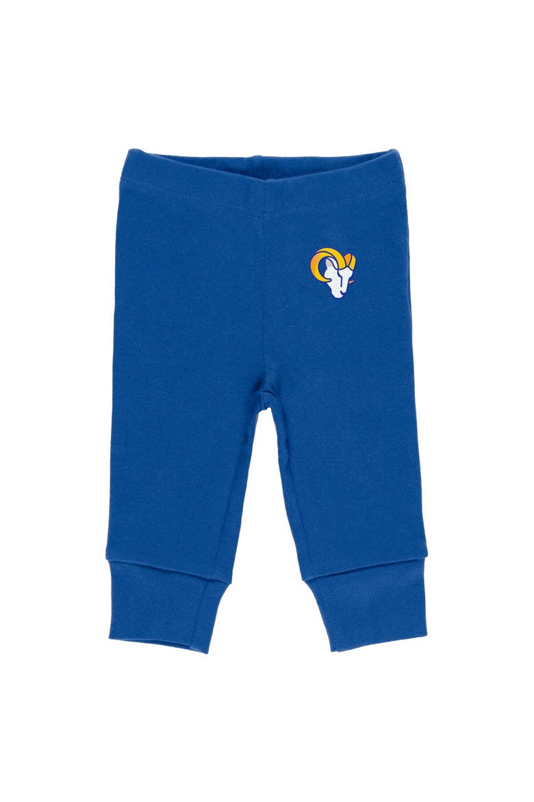 Newborn & Infant WEAR by Erin Andrews Gray/Royal/White Los Angeles Rams Three-Piece Turn Me Around Bodysuits & Pant Set, Alternate, color, Gray