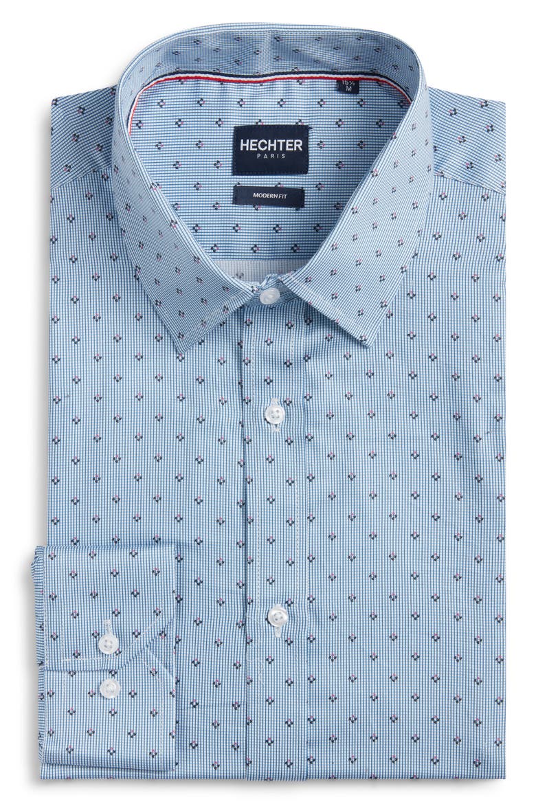 Modern Fit Neat Check Cotton Dress Shirt, Alternate, color, BLUE