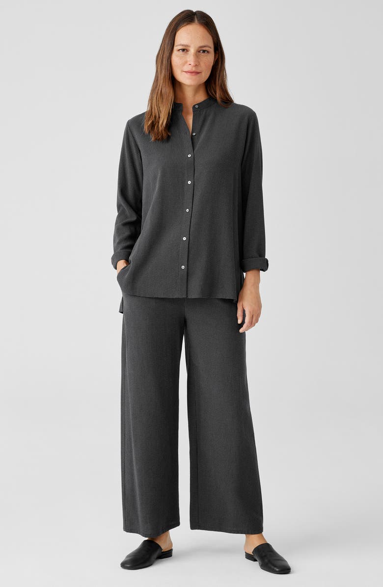 Eileen Fisher Mandarin Collar Easy Crepe Button-Up Shirt, Alternate, color, 