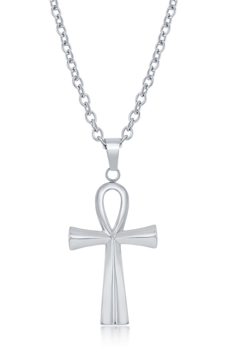 Men's Ankh Cross Pendant Necklace, Main, color, SILVER