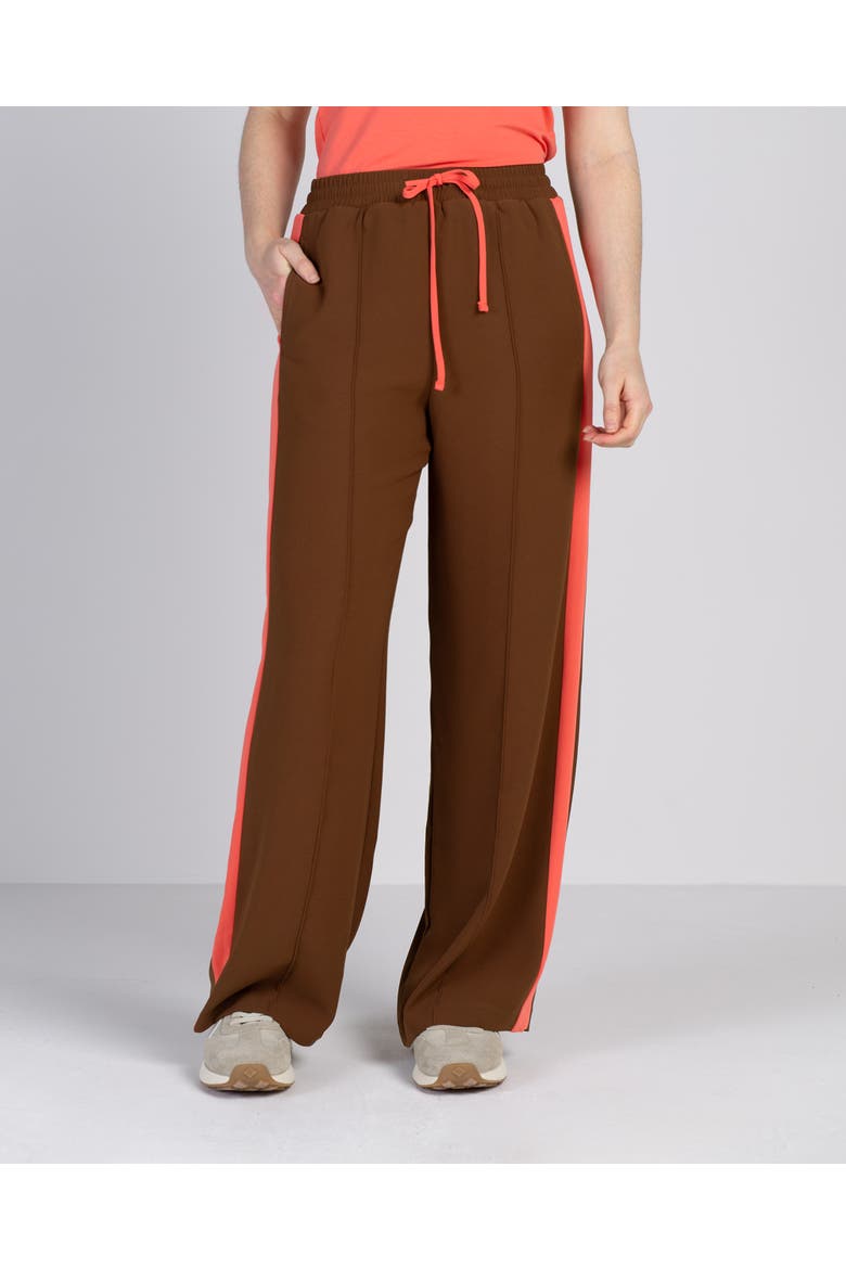 Drawstring Waist Side Stripe Trousers, Main, color, Light Chocolate & Coral Stripe