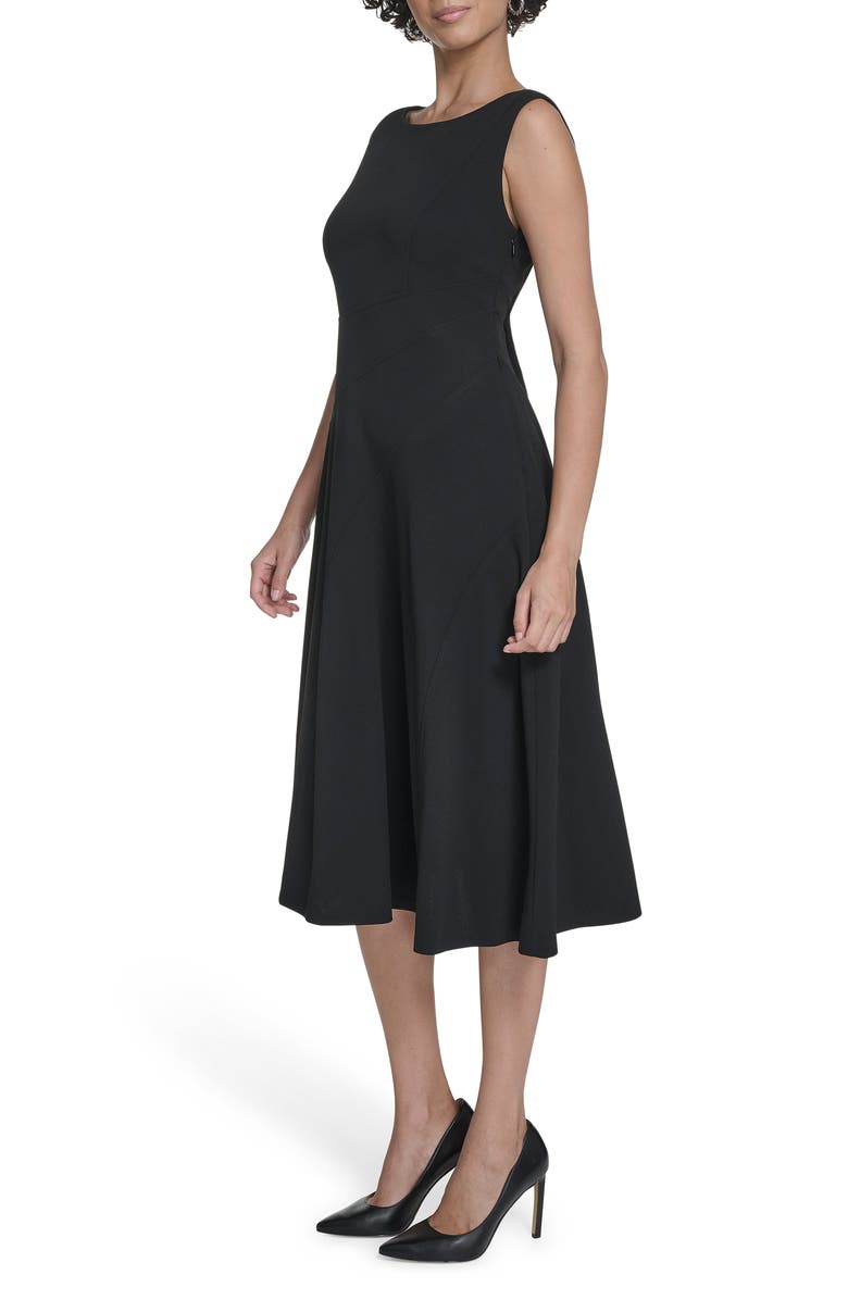 Calvin Klein Crepe Seam Midi A-Line Dress, Alternate, color, Black