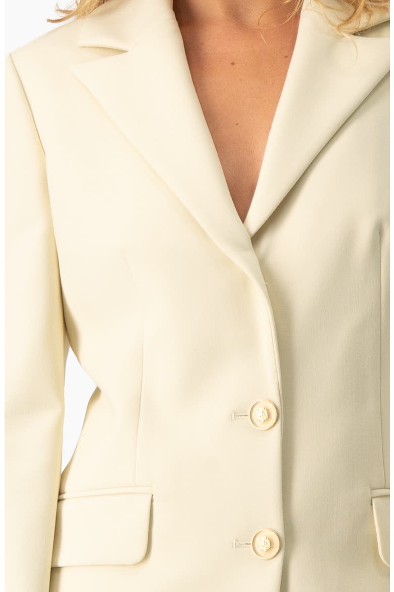 Fitted Single-Breasted Long-Line Blazer with Golden Crest Buttons, Alternate, color, Ivory