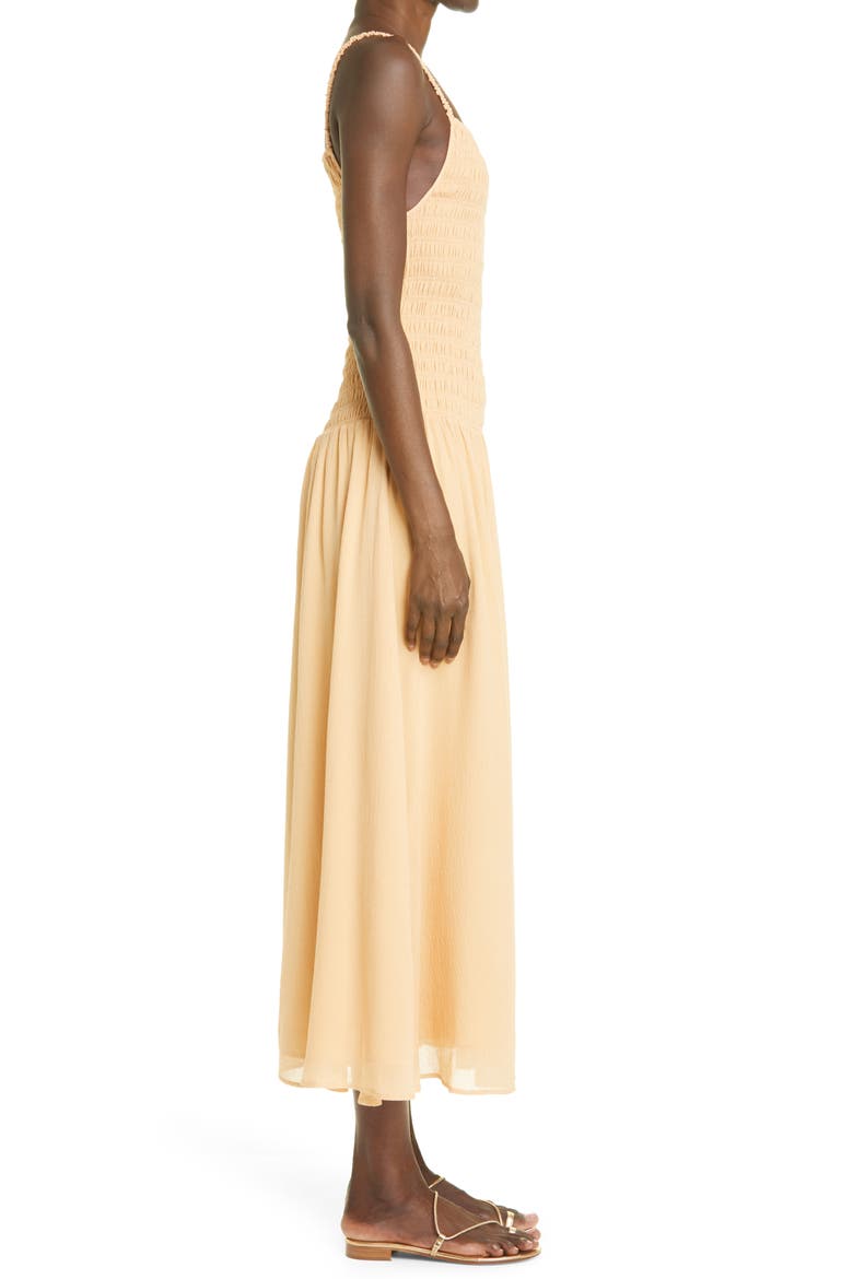 Totême Long Smocked Dress, Alternate, color, CAFE AU LAIT