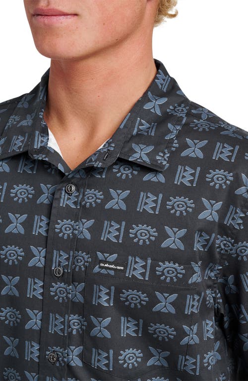 Quiksilver Stone Etch Classic Fit Short Sleeve Stretch Cotton Button-up Shirt In Blue