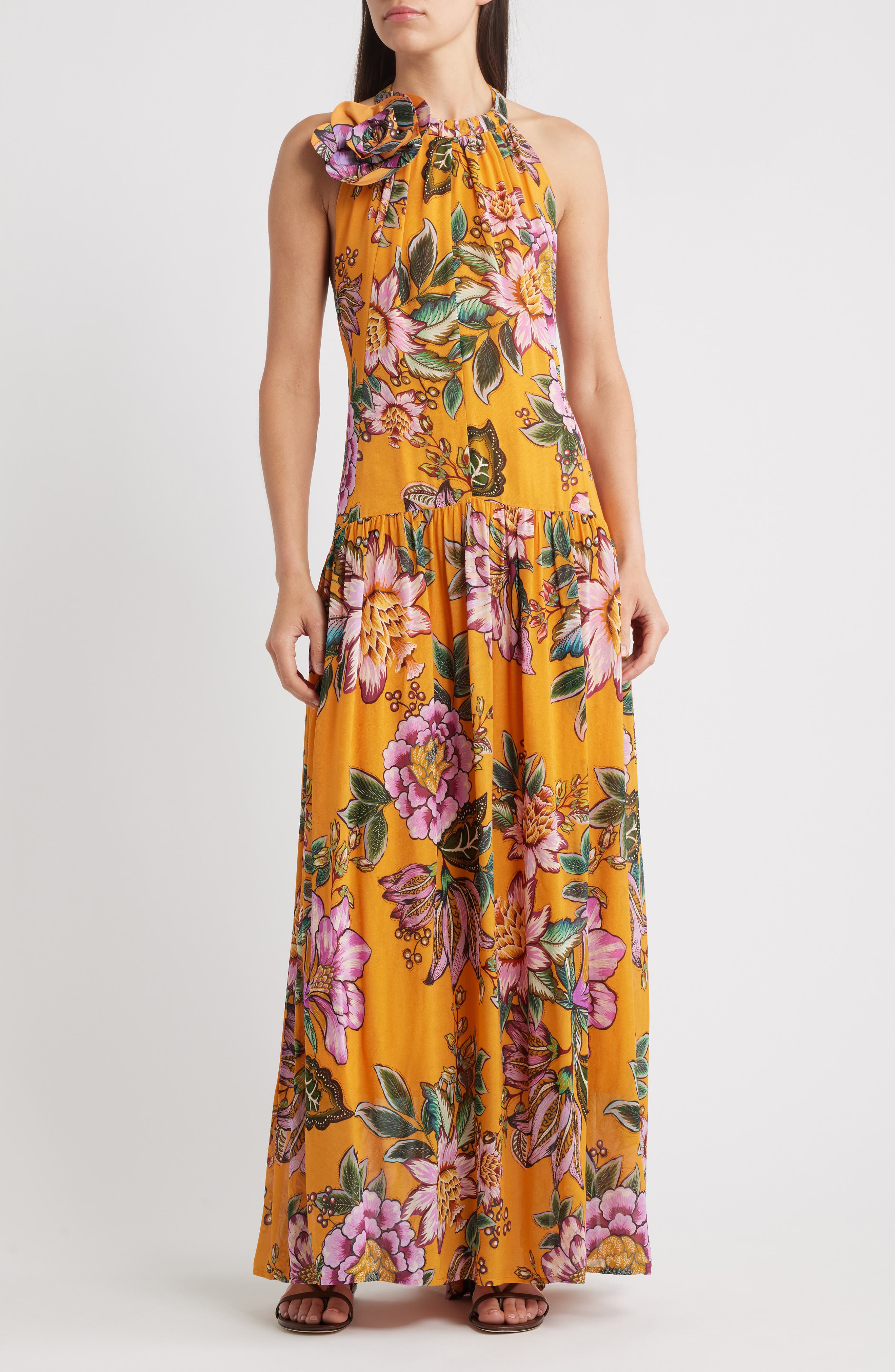 FARM Rio Wonderful Bouquet Halter Maxi Dress
