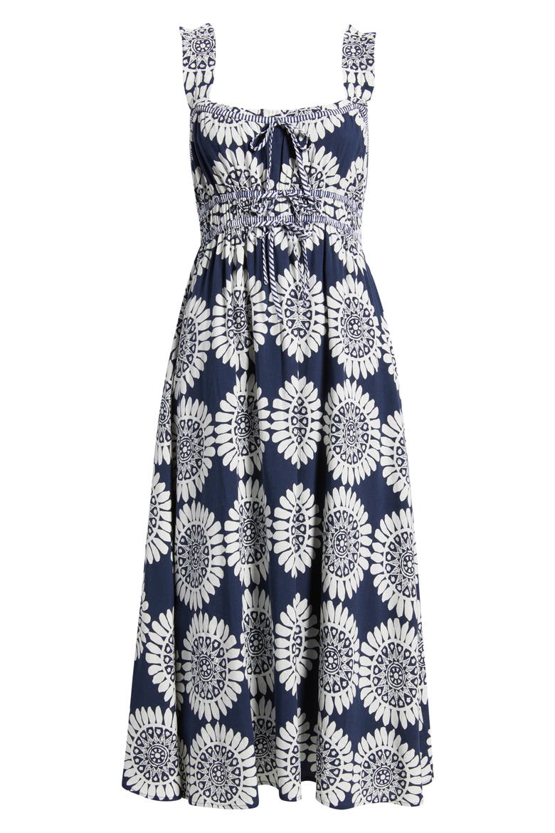 Shirred Bodice Midi Sundress, Alternate, color, NAVY