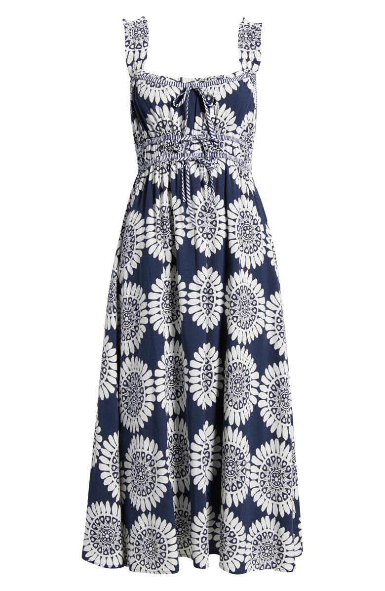 ZOE AND CLAIRE Shirred Bodice Midi Sundress, Alternate, color, Navy