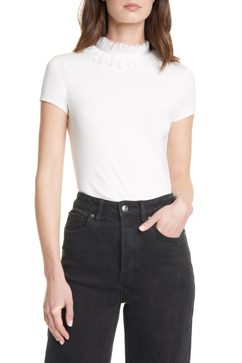 Ruffle Neck Knit Top, Main, color, IVORY