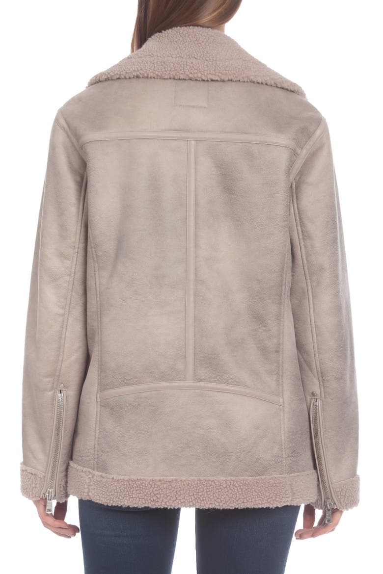 Faux Shearling Biker Jacket, Alternate, color, DOVE