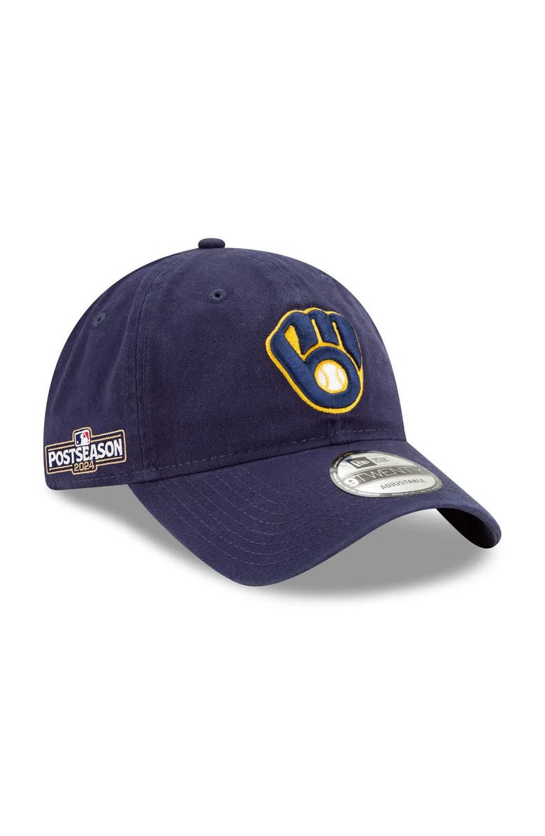 New Era Men's New Era Navy Milwaukee Brewers 2024 MLB Postseason Side Patch 9TWENTY Adjustable Hat, Main, color,